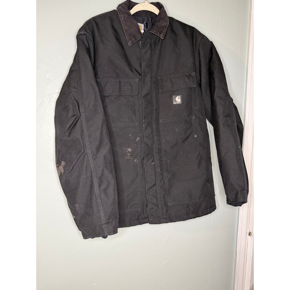 Carhartt C55 black canvas loose fit insulated traditional coat